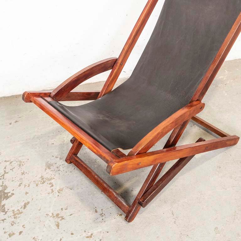 Silla plegable de madera con asiento de cuero - imagen 2
