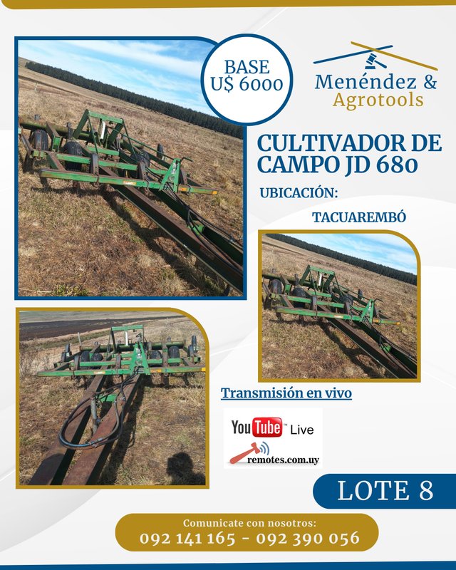Cultivador de Campo John Deere 680 Verde