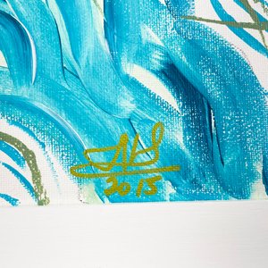 Cuadro Abstracto Óleo sobre Tela Celeste y Blanco con Marco Blanco - imagen 3