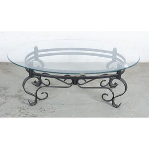 Mesa de Living Oval con Estructura Metálica y Tapa de Vidrio Biselado - imagen 1