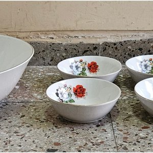 Juego de Loza Uruguaya: Bowl Grande y 6 Compoteras con Flores - imagen 4