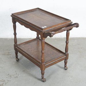 Mesa Bar Rodante de Madera Oscura, Dos Niveles, con Ruedas - imagen 2
