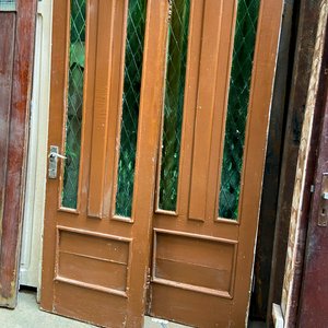 Juego de 2 Puertas de Madera y Vidrio Color Marrón - imagen 2