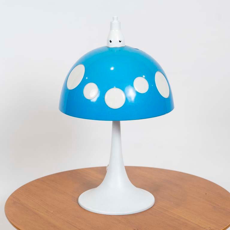Lámpara de Mesa Tipo Hongo Acrílico Azul y Blanco