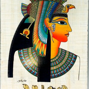 Cuadro Papiro Egipcio Dama Cleopatra con Marco Dorado - imagen 2