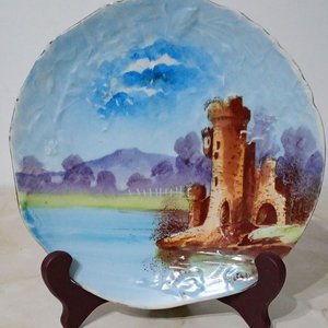 Plato Decorativo Antiguo Porcelana Limoges Albert Pillivuyt Castillo Pintado - imagen 1