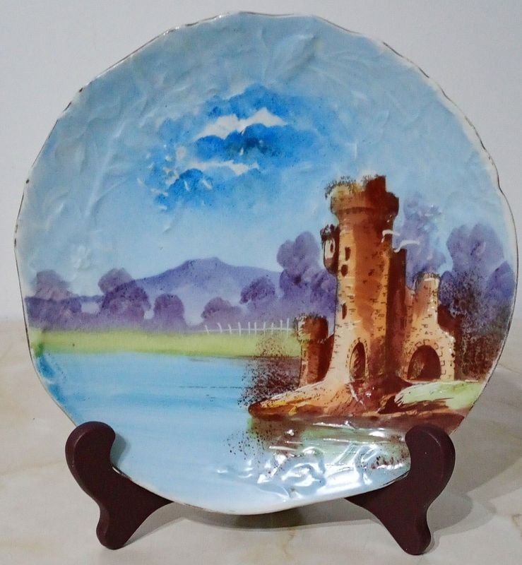 Plato Decorativo Antiguo Porcelana Limoges Albert Pillivuyt Castillo Pintado