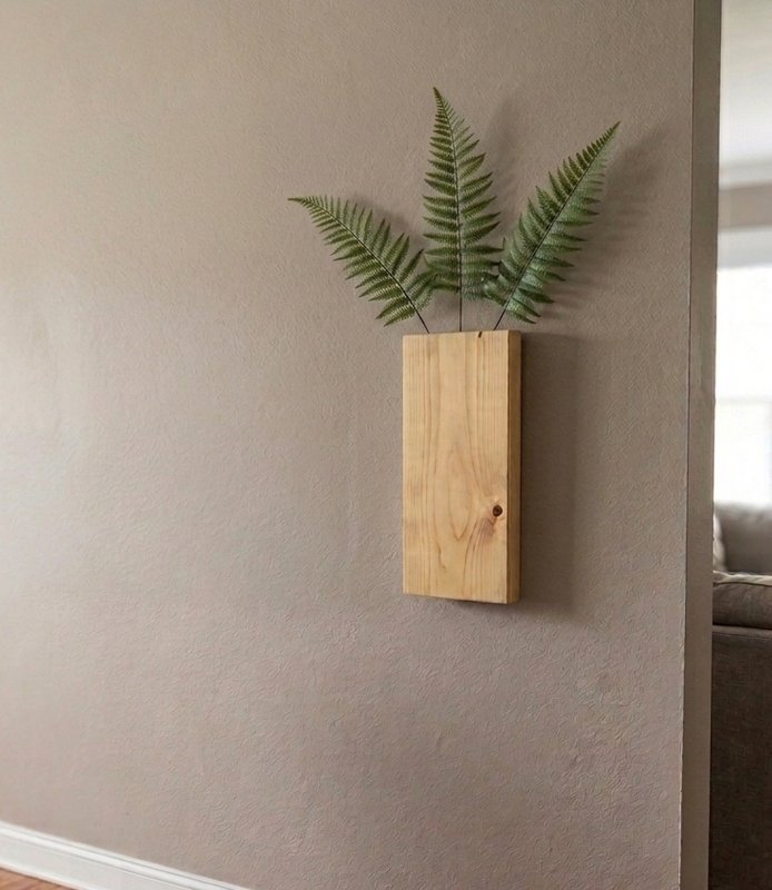Maceta de Pared de Madera de Pino con Planta Artificial Decorativa