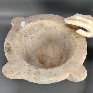 Antiguo Mortero de Mármol con Mano de Madera Noble - imagen 5