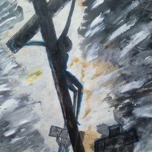 Obra de Arte "Técnica Mixta sobre Papel" con Crucifixión - imagen 2
