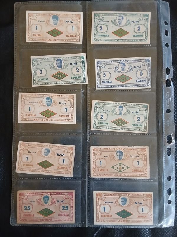 Lote de 10 Billetes "Charrúas Deportivos" de Rampla Juniors y Racing (1961)