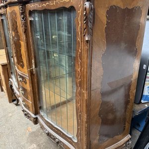 Cristalero Antiguo de Madera Maciza con Marqueterie y Vidrio - imagen 4