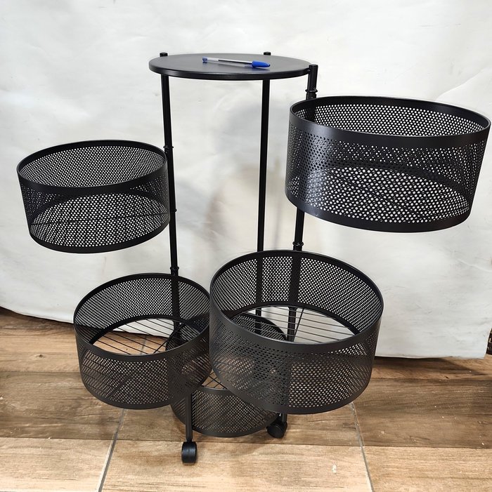 Organizador metálico X5 canastos y ruedas, cilíndrico, negro, nuevo en caja - imagen 3