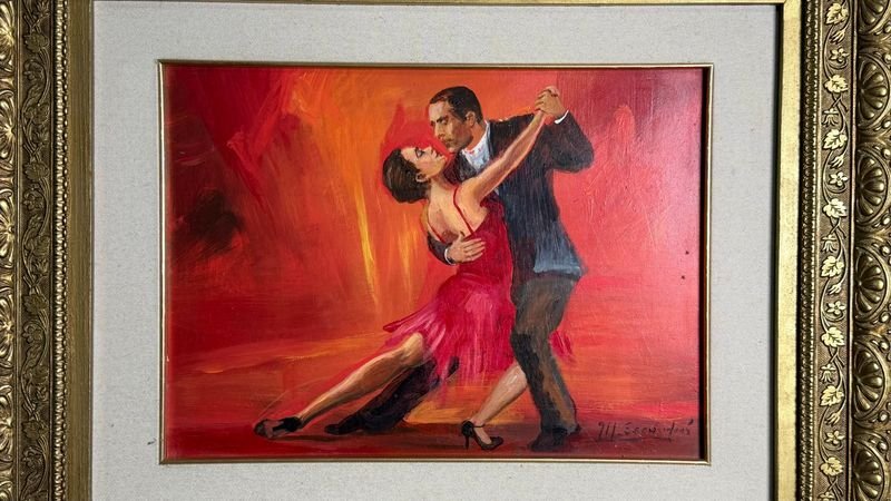 Pintura "Tango" al Óleo sobre Fibra por Martha Escondeur - 40x30cm