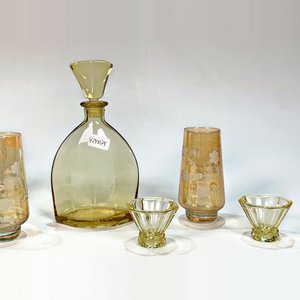 Juego de Cristalería y Accesorios Vintage: 14 Piezas en Vidrio Ámbar y Metal con Piedras - imagen 3