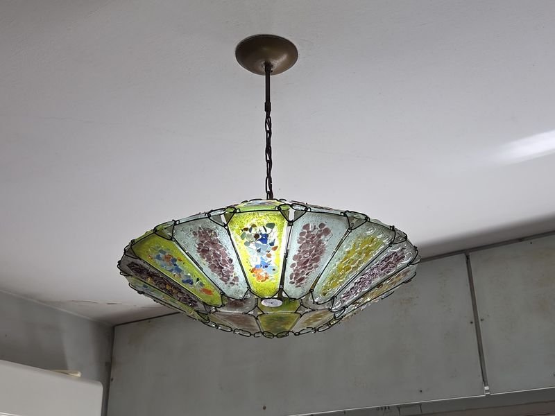 Lámpara de Techo Artesanal en Vidrio Multicolor