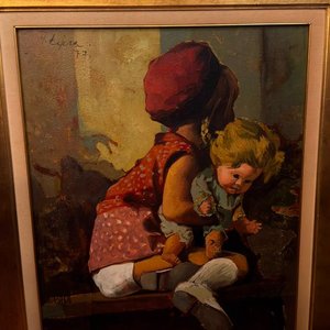 Pintura "Niña Jugando" de M.A. Tejera, Acrílico Enmarcado 70x95 cm - imagen 2