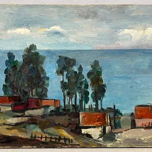 Jonio Montiel "Paisaje con Costa" Óleo sobre Tela - 33 x 41 cm - imagen 2