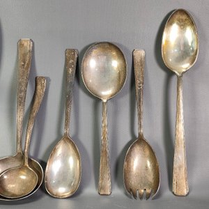 Juego de 148 Piezas Cubiertos Ingleses Art Decó de Alpaca Bañada en Plata - imagen 15