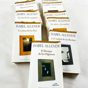 Lote siguiente: Diez Libros de Isabel Allende: La Suma de los Días, El Bosque de los Pigmeos y Más