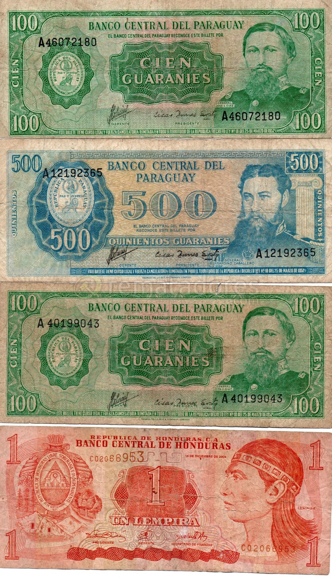 Lote de Billetes de Paraguay y Honduras