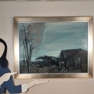 Pintura "Paisaje Rural" de Hugo Nantes, Acrílico sobre Fibra, Marco Plateado - imagen 7