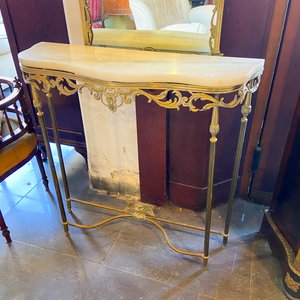 Mesa Consola con Espejo Estilo Luis XV Dorado y Mármol - imagen 4