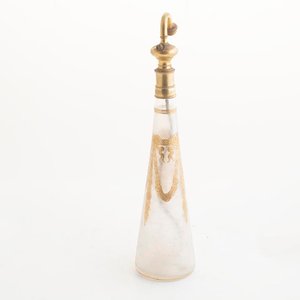 Perfumero Antiguo de Cristal con Esmalte Dorado y Puntero Metálico - imagen 2