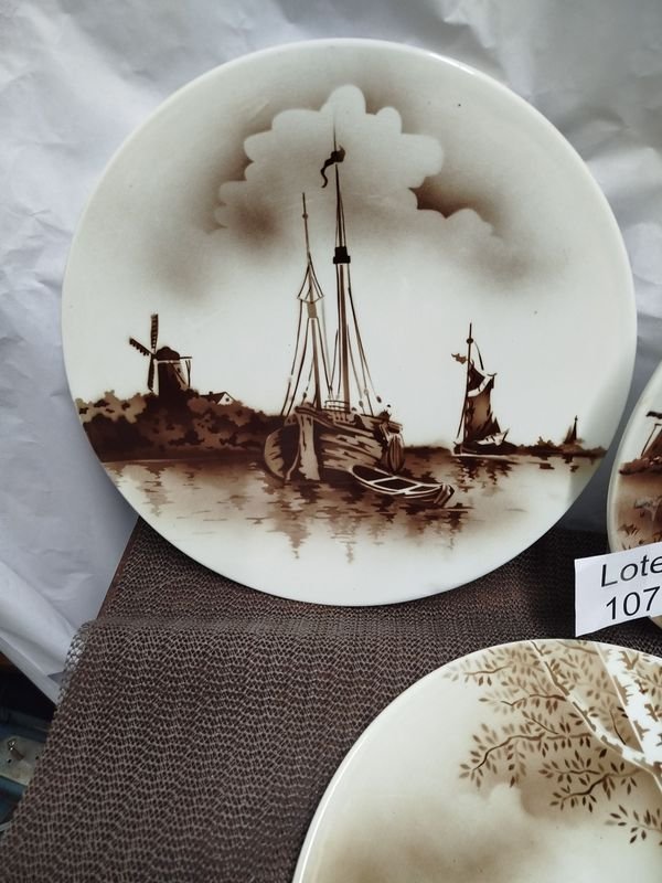 Conjunto de 3 Platos Decorativos Antiguos con Paisajes Neerlandeses