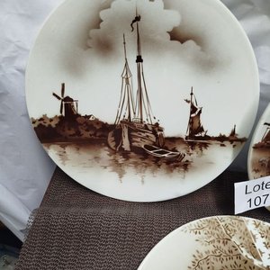 Conjunto de 3 Platos Decorativos Antiguos con Paisajes Neerlandeses - imagen 1