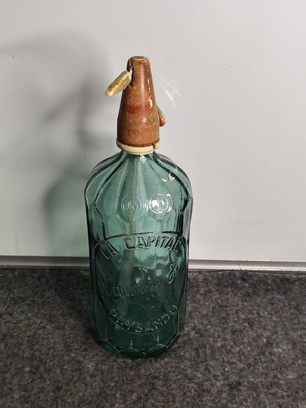 Sifón Antiguo de Vidrio Verde con Mecanismo