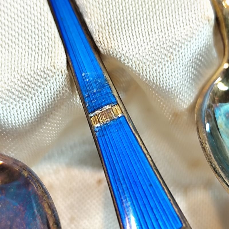 Hermoso set noruego de plata 925 con cucharitas esmaltadas - imagen 3