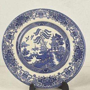 10 Platos Llanos Ingleses Motivo Willow Azul y Blanco - imagen 2