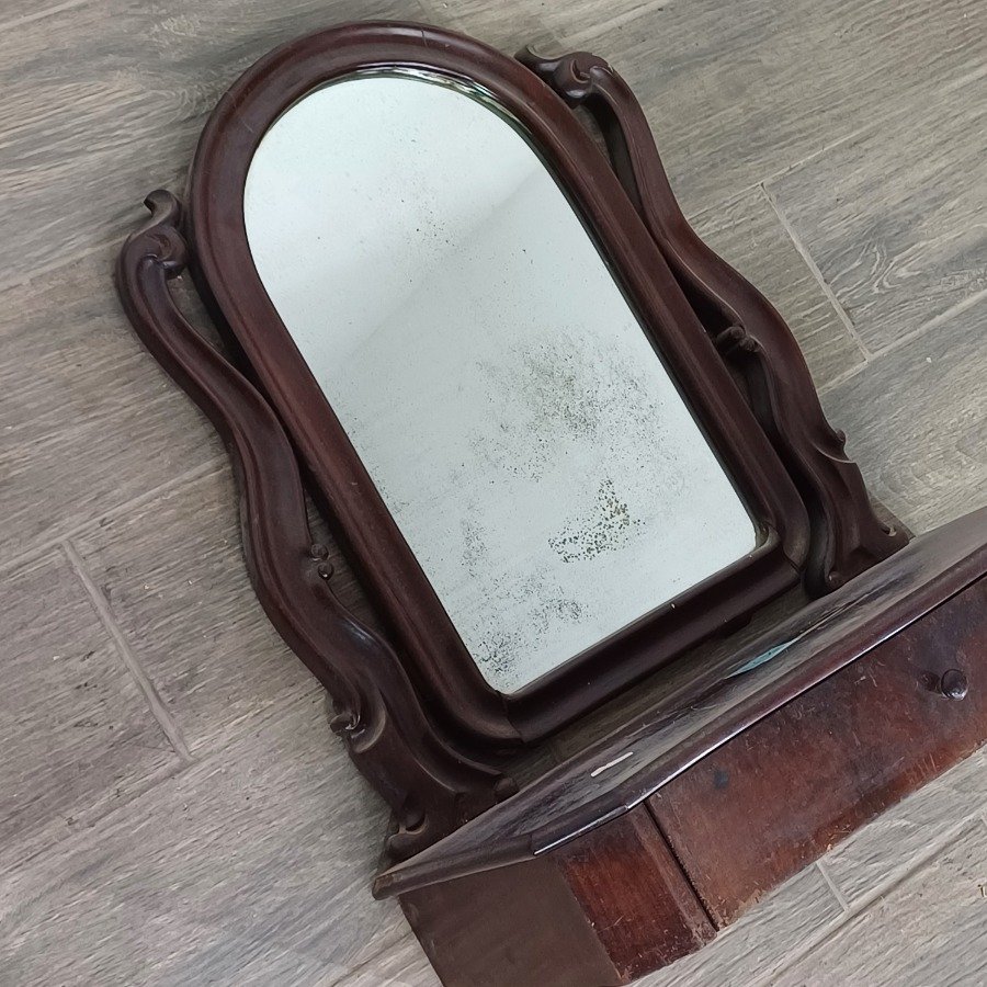 Espejo de tocador en madera de cedro con cajón - imagen 4