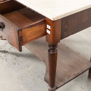 Mesa de Lavatorio Colonial con Toallero, Cajones y Estante de Mármol - imagen 3