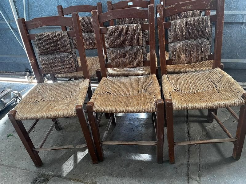 Juego de 6 Sillas de Madera y Totora Estilo Rústico