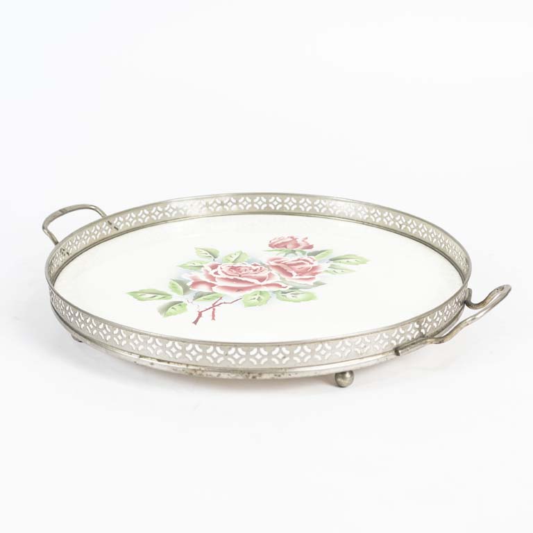 Bandeja mayolica y metal con asas craquelada para decoración - imagen 1