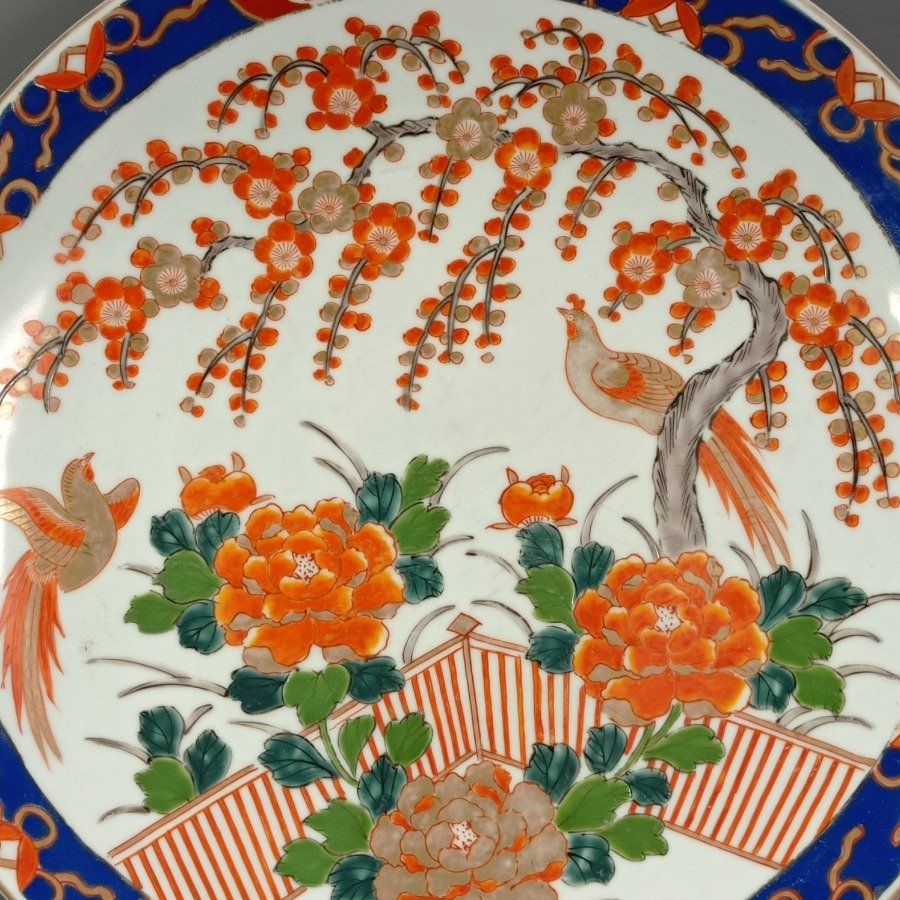 Plato de porcelana japonés pintado a mano con diseño floral y pájaros - imagen 11