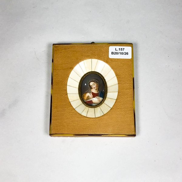 Miniatura Pintada a Mano Virgen con Niño, Marco Decorado - imagen 1