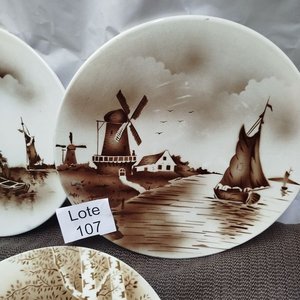 Conjunto de 3 Platos Decorativos Antiguos con Paisajes Neerlandeses - imagen 3