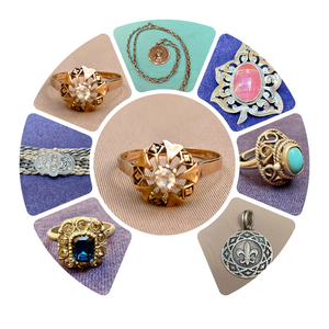 Antigüedades en Plata y Oro: anillos, pulseras, cadenas, prendedores...