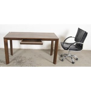 Escritorio Marrón con Sillón Cromado Regulable y Ruedas - imagen 2