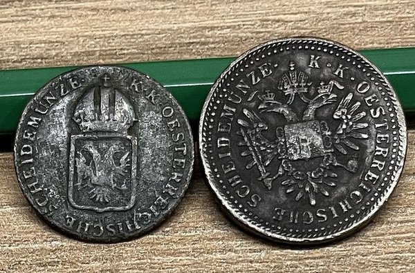 Dos monedas antiguas de Austria: 1/4 Kreuzer de 1816 y 1 Kreuzer de 1851 - imagen 1