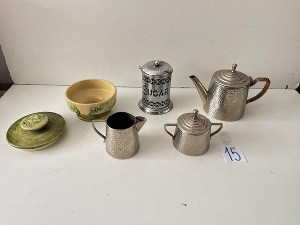Juego de Té Metálico y Azucarero con Tapa de Loza - imagen 1