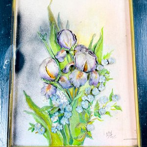 Dos Cuadros con Relieve: Floral y Caserío - imagen 2