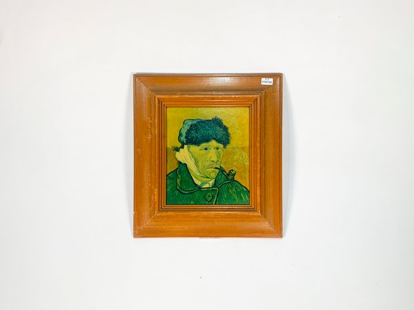 Cuadro Lámina Retrato de Hombre con Pipa, Marco de Madera Lustrada - imagen 1