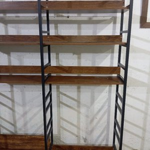 Estantería Doble Metálica Negra con Estantes de Madera MDF - imagen 6