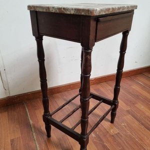 Mesa Auxiliar Antigua Estilo Clásico con Tapa de Mármol y Cajón - imagen 3