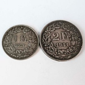 Dos Monedas Suizas: 5 Francos de 1941 y 1 Franco de 1921 - imagen 2