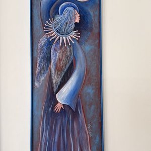 Lote siguiente: Ángel de la Luna: Obra de Arte Original en Técnica Mixta sobre Madera